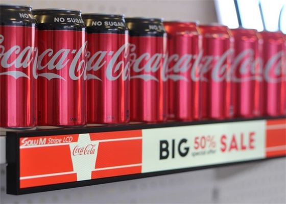 Novo item Pequeno pixel Pitch COB Ecrã de prateleira P1.87 Usado em supermercados / clubes / lojas de prateleiras interiores Strip LED Sig