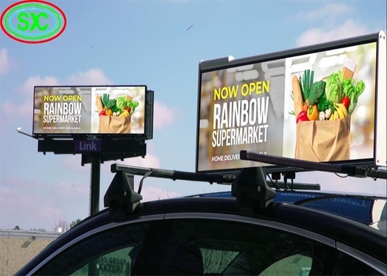 Ecrã de sinalização LED à prova d'água do carro, exterior em cores no telhado do táxi