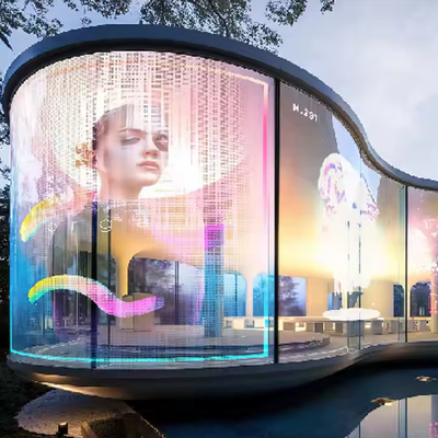Ecrã LED transparente P3.91-7.82 Janela de vidro de cores completas montada para jóias
