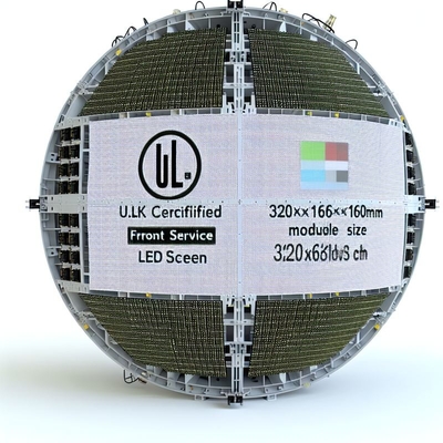 Tela LED esférica de serviço frontal com certificação UL, com tamanho de módulo de 320*160mm e certificação UL