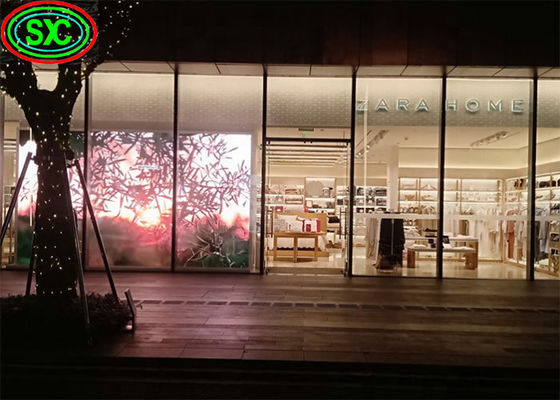 P3.91-7.82 Ecrã LED transparente a cores completas de vidro de 1000x1000 mm