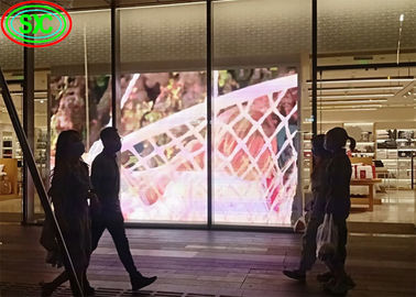 Ecrã LED transparente P3.9-7.8 Full Color SMD Curved Led Video Wall Glass para vitrine