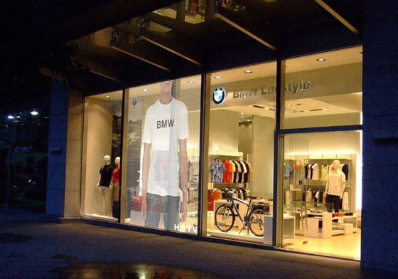 Ecrã LED transparente de malha de vidro comercial P3.91-7.82 Cor completa