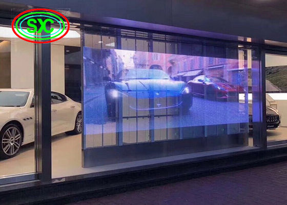 Ecrã LED transparente P3.9-7.8 Full Color SMD Curved Led Video Wall Glass para vitrine