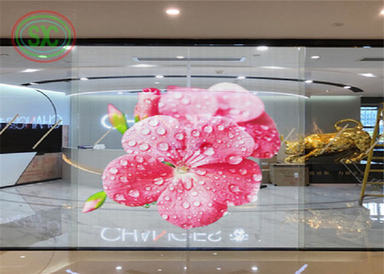 62500 pontos/m2 Densidade de pontos Ecrã LED transparente a cores completas para publicidade de janela exterior de alto brilho