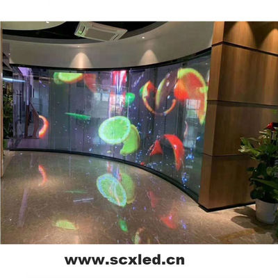 Painel LED transparente de chip de wafer, alta visibilidade, gabinete de ferro/aço 	display led transparente