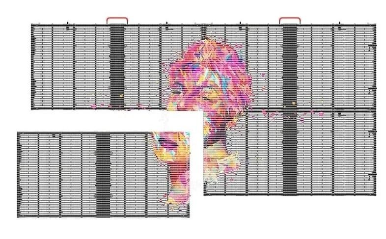 Ecrã LED transparente P3.9-7.8 Full Color SMD Curved Led Video Wall Glass para vitrine