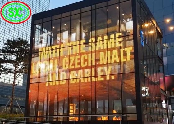 IP43 Material de gabinete de alumínio à prova d'água Ecrã LED transparente G3.91-7.82 para publicidade ao ar livre