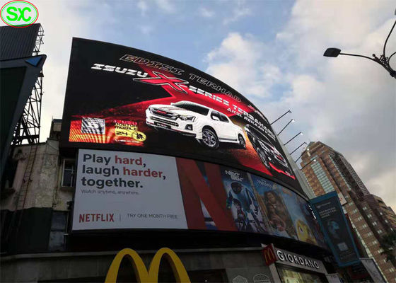 Grandes telas de exposição P10 conduzidas exteriores curvadas, tela video conduzida SMD3535 IP65