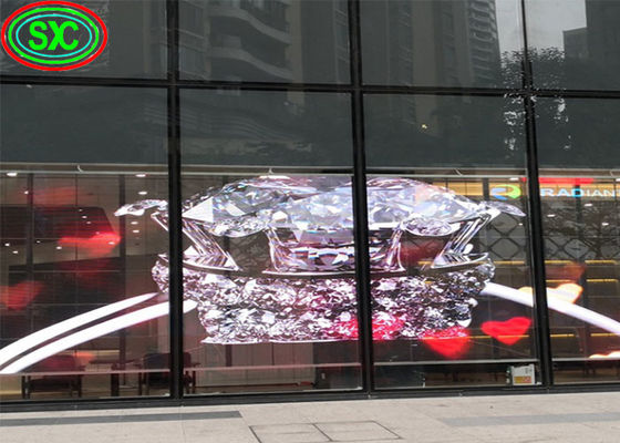 Ecrã LED transparente P3.9-7.8 Full Color SMD Curved Led Video Wall Glass para vitrine